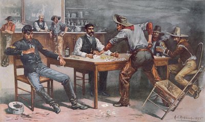 Ruzie over kaarten in een Western saloon door Allen Carter (after) Redwood