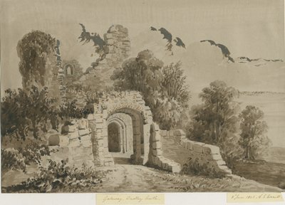 Dudley Castle - De Poort: rood-sepia was tekening door Allen Edward Everitt