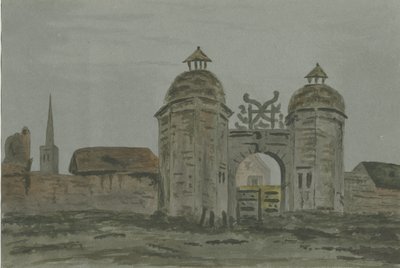 Hamstall Ridware Hall - Portiersloges: aquarel, nd [1824-1882] door Allen Edward Everitt