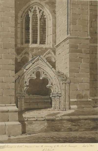 Lichfield Kathedraal - Zuid Transept: rode sepia tekening, 9 sep 1842 door Allen Edward Everitt