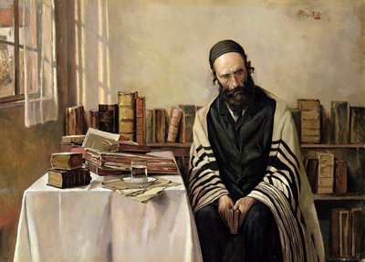 Een rabbi in zijn studeerkamer door Alois Heinrich Priechenfried