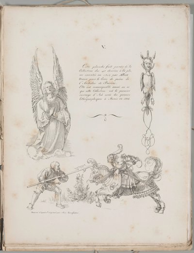 Kunst van de Lithografie: Drie ontwerpen uit het gebedenboek van Dürer, plaat V door Alois Senefelder