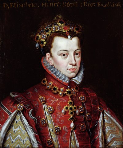 Portret van Elizabeth de Valois, Koningin van Spanje door Alonso (studio of) Sanchez Coello