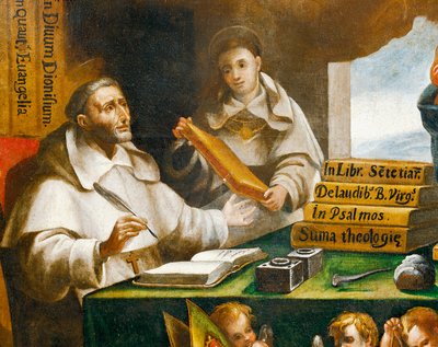 St. Albertus de Grote en St. Thomas van Aquino (detail) door Alonso Antonio Villamor