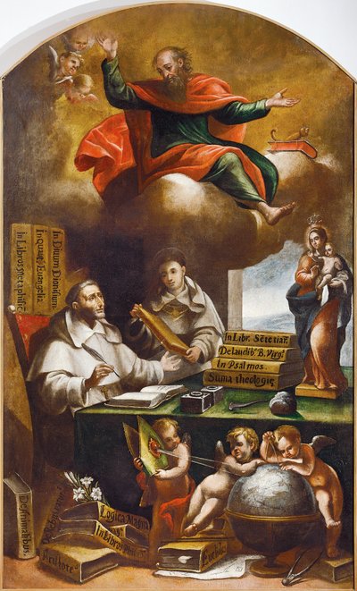 Sint Paulus verschijnt aan Sint Albertus de Grote en Sint Thomas van Aquino, door Alonso Antonio Villamor (1661-1729). Klooster van San Esteban, Salamanca. door Alonso Antonio Villamor