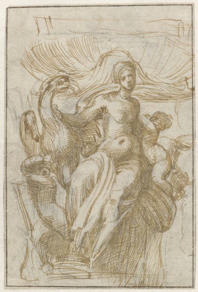 Leda of Venus (?) met vogel en putti voor een schelp door Alonso Berruguete