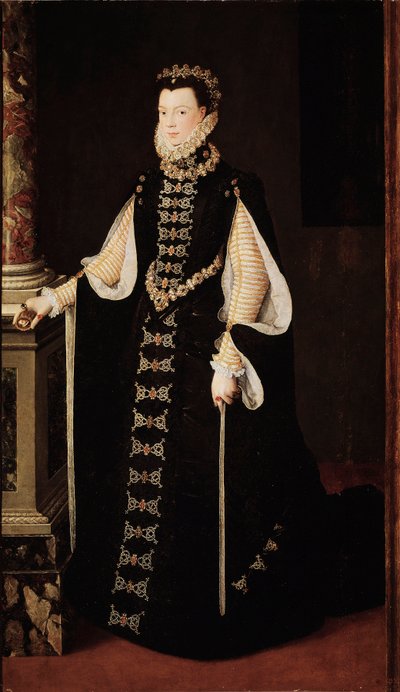 Portret van Elisabeth van Frankrijk of Isabelle van Valois, koningin van Spanje door Alonso Sánchez Coello