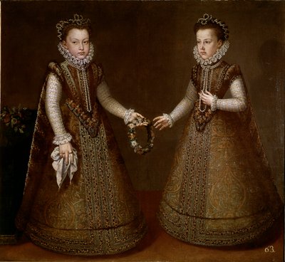 Portret van Isabella en Catherine, dochters van koning Filips II (1527-1598) van Spanje. Schilderij door Alonso Sanchez-Coello (circa 1531-1588) 1570 rond Madrid, Prado Museum door Alonso Sánchez Coello