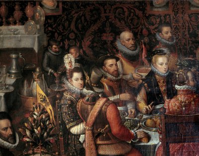 Het banket van de monarchen van het huis van Oostenrijk (detail) door Alonso Sánchez Coello