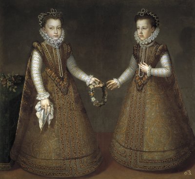De Infantas Isabel Clara Eugenia en Catherine Michelle van Spanje, ca. 1575 door Alonso Sánchez Coello