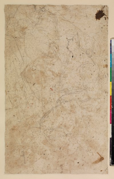 Figurenstudies met een knielende vrouw in profiel, verso, 17e eeuw door Alonso del Arco
