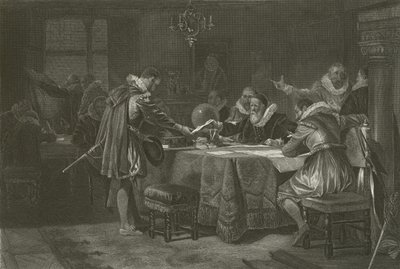 Henry Hudson ontvangt zijn opdracht van de Nederlandse Oost-Indische Compagnie, 1609 door Alonzo Chappel