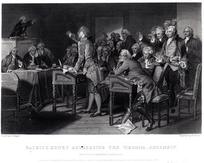 Patrick Henry Spreekt de Vergadering van Virginia Toe, Maart 1775 Gegraveerd door Henry Bryan Hall (1808-84), 1856 door Alonzo Chappel