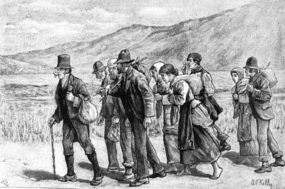 Ierse Oogsters op weg naar Engeland, 1881 door Aloysius O