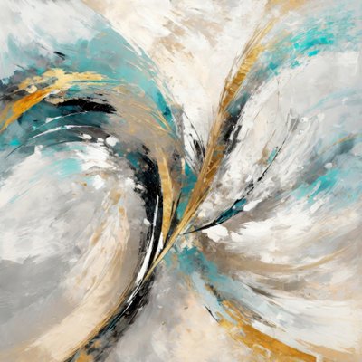 Dynamisch abstracte compositie in blauwgroen en goud door Alpenglow Workshop