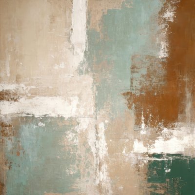 Ingetogen, aardse, blauwgroene abstracte kunst door Alpenglow Workshop
