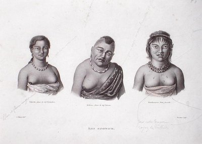 Vrouwen van de Hawaiiaanse hoofden van de Sandwich-eilanden, c.1824 door Alphonse (after) Pellion