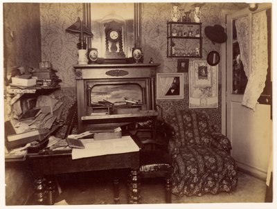 Moord op de weduwe Bertrand ... Zicht op de kleedkamer na de misdaad door Alphonse Bertillon
