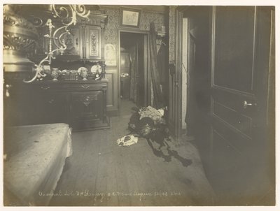 Zicht op de eetkamer waar het lichaam werd ontdekt door Alphonse Bertillon