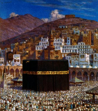 Illustratie van moslimpelgrims bij de Kabbah in Mekka door Alphonse Etienne Dinet