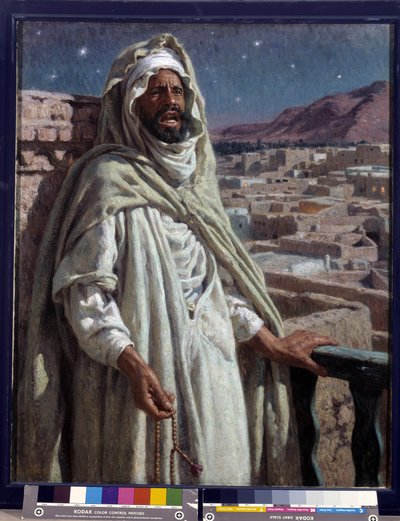 De muezzin, een lid van de moskee die oproept tot gebed door Alphonse Etienne Dinet