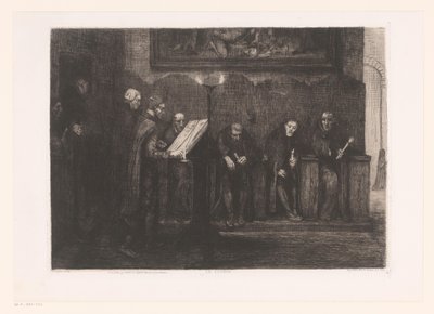 Acht mannen rond een lessenaar door Alphonse Legros