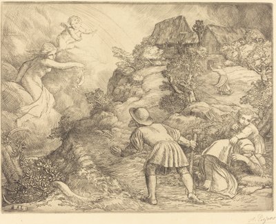 Allegorie van de Boer en Fortuna Le paysan et la fortune: Sujet allegorique door Alphonse Legros