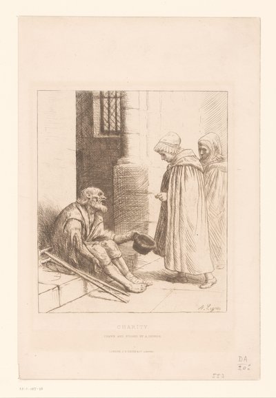 Bedelaar op een trap door Alphonse Legros