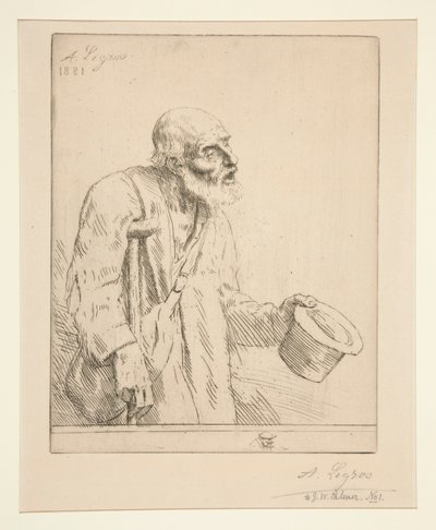 Bedelaar met krukken door Alphonse Legros