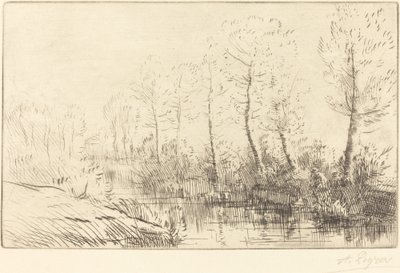 Berkenbomen: Waterkant gezien in ochtendlicht door Alphonse Legros