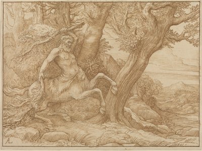 Centaur met takken (pen en bruine inkt op velijnpapier) door Alphonse Legros
