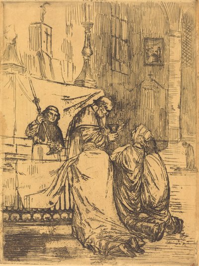 Communie in de kerk van Saint Medard door Alphonse Legros