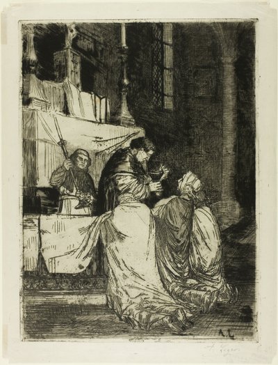 Communie in de kerk van St. Médard door Alphonse Legros