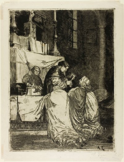 Communie in de kerk van St. Médard door Alphonse Legros