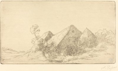 Cottage met een Kar Chaumiere a la charette door Alphonse Legros