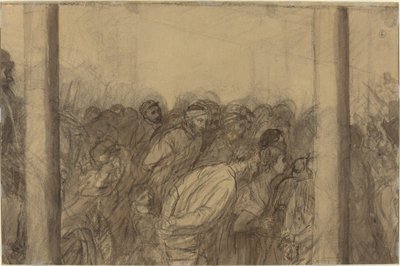 Mensenmassa gezien tussen twee kolommen door Alphonse Legros