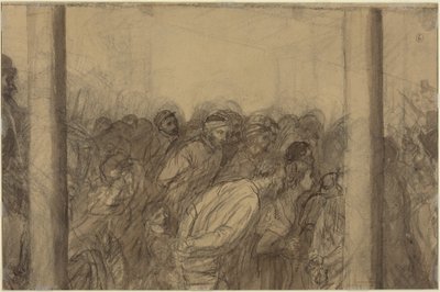 Menigte mensen gezien tussen twee zuilen [verso] door Alphonse Legros