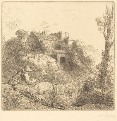 Boerderij op een Heuvel La ferme sur la colline door Alphonse Legros
