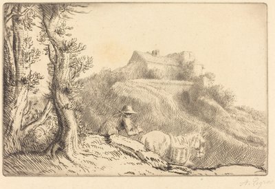 Boerderij op een heuvel La ferme sur la colline door Alphonse Legros