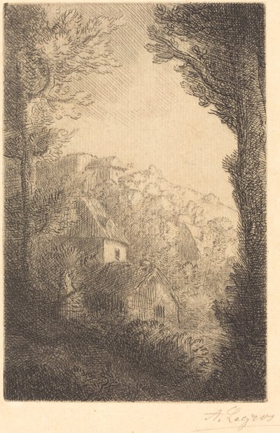 Boerderij op een heuvel in zonlicht La ferme du coteau, Effet de soleil sur le coteau door Alphonse Legros