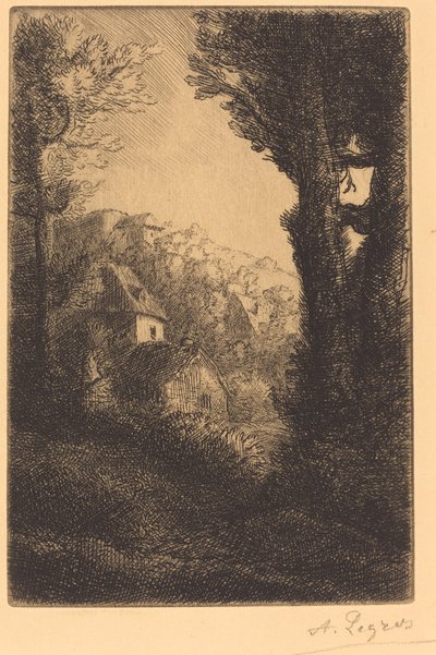 Boerderij op een heuvel in zonlicht La ferme du coteau, Effet de soleil sur le coteau door Alphonse Legros