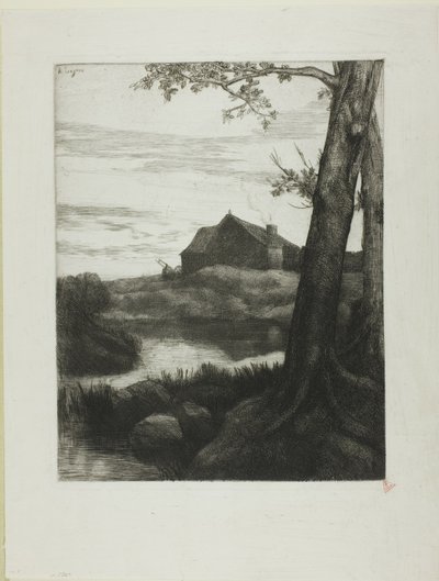 Boerderij met grote boom door Alphonse Legros