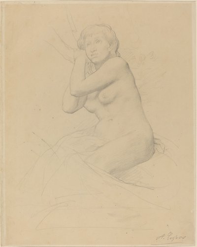 Zittende vrouwelijke naakt door Alphonse Legros