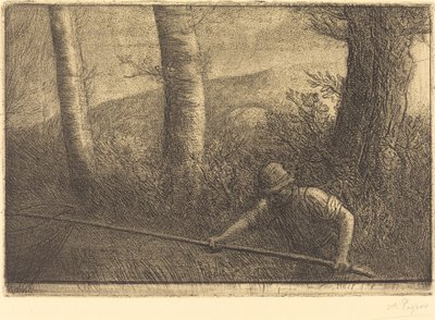Visser met een Hoepelnet La peche a la truble door Alphonse Legros