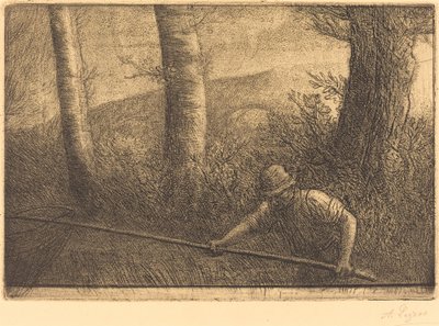 Visser met een hoepelnet La pêche à la truble door Alphonse Legros
