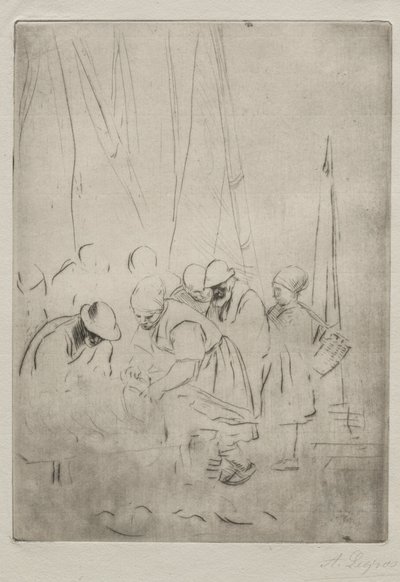 Vissers op de kade in Boulogne door Alphonse Legros