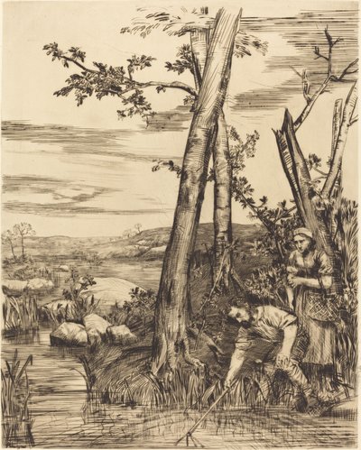 Vissen op rivierkreeftjes door Alphonse Legros