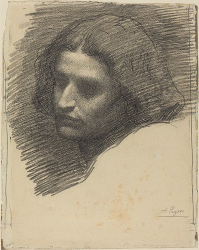 Hoofd van een man naar links gericht [recto] door Alphonse Legros