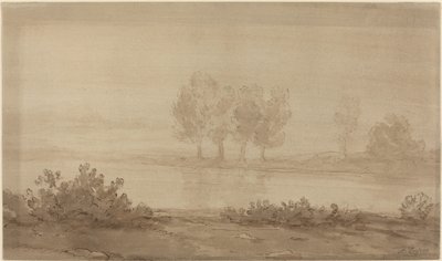 Landschap - Vier bomen voorbij een rivier door Alphonse Legros