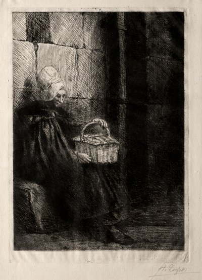 Landschap in de buurt van Boulogne, genaamd Vrouw met een mand door Alphonse Legros